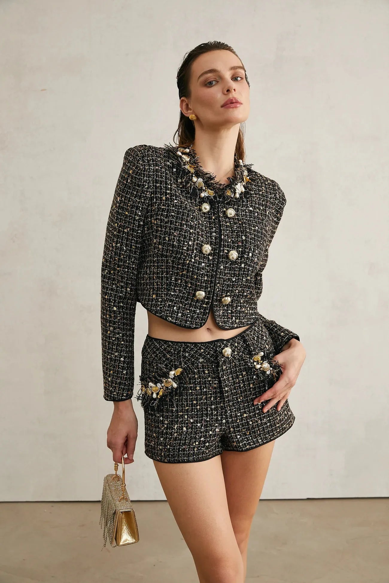 Katherine Tweed Embellished Jacket & Shorts