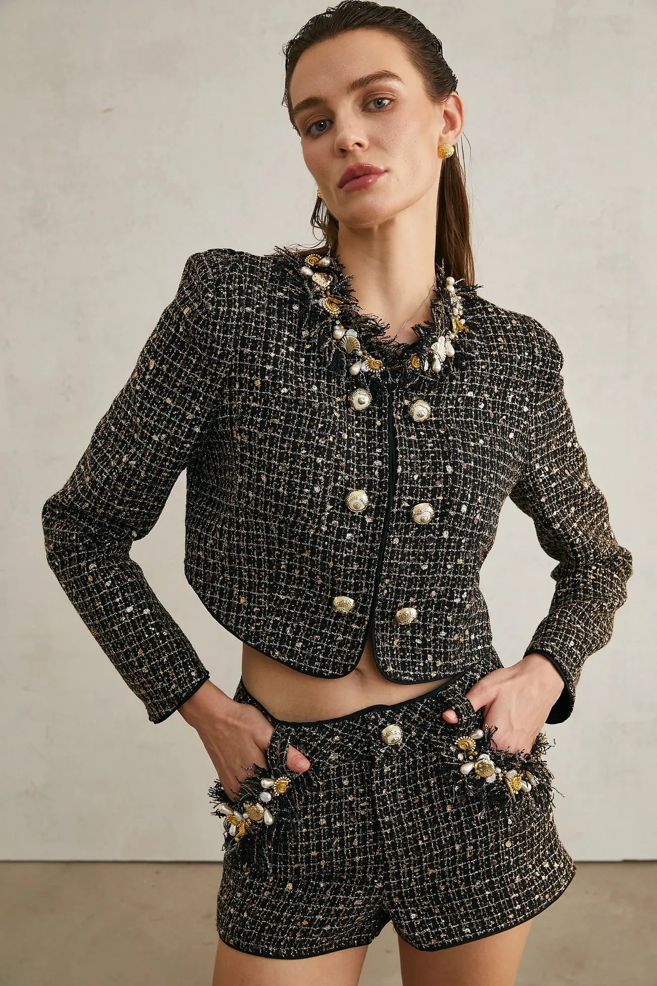 Katherine Tweed Embellished Jacket & Shorts