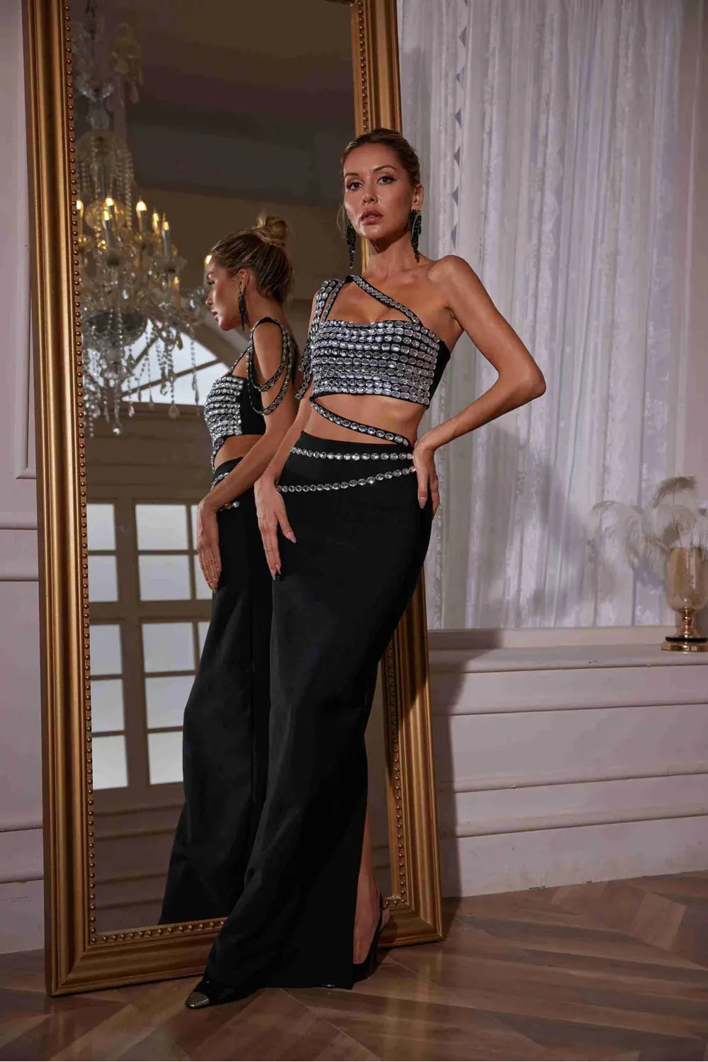 Conjunto de falda con diamantes de imitación Blake 