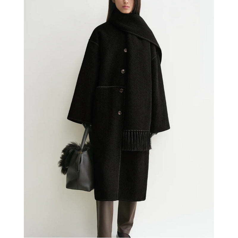 Wool Blended Scarf Coat