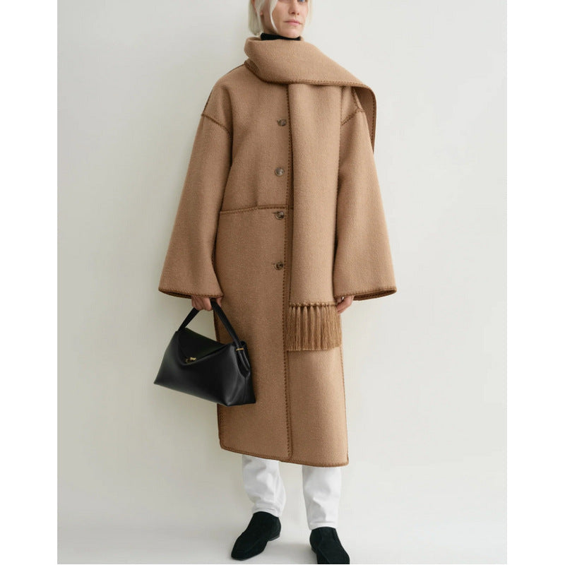 Wool Blended Scarf Coat